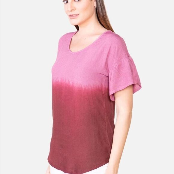 Tamsy Purple Burgundy Ombré Top 1x - Picture 4 of 11